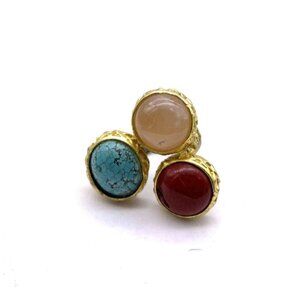 Triple Multicolor Gemstone Ring Gold Tone Size 7